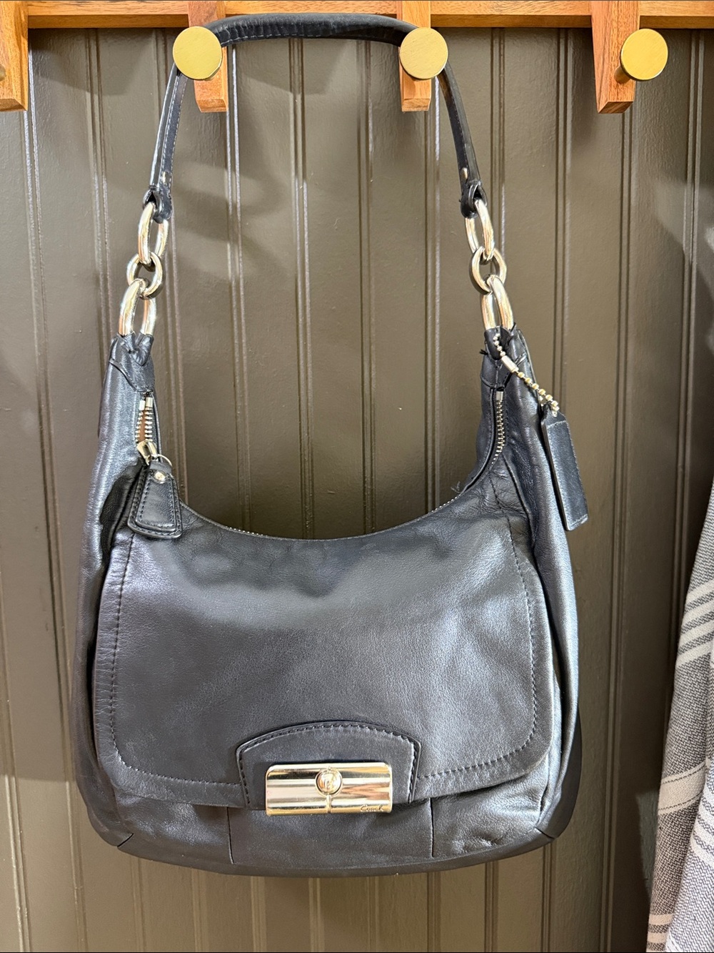 VINTAGE Coach Black Leather Shoulder Bag with Silver HW  KRISTIN 22306